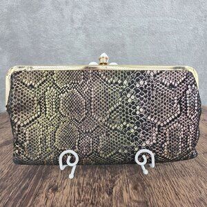 HOBO Lauren Wallet Clutch Iridescent Exotic Metallic Reptile Snake Print Leather